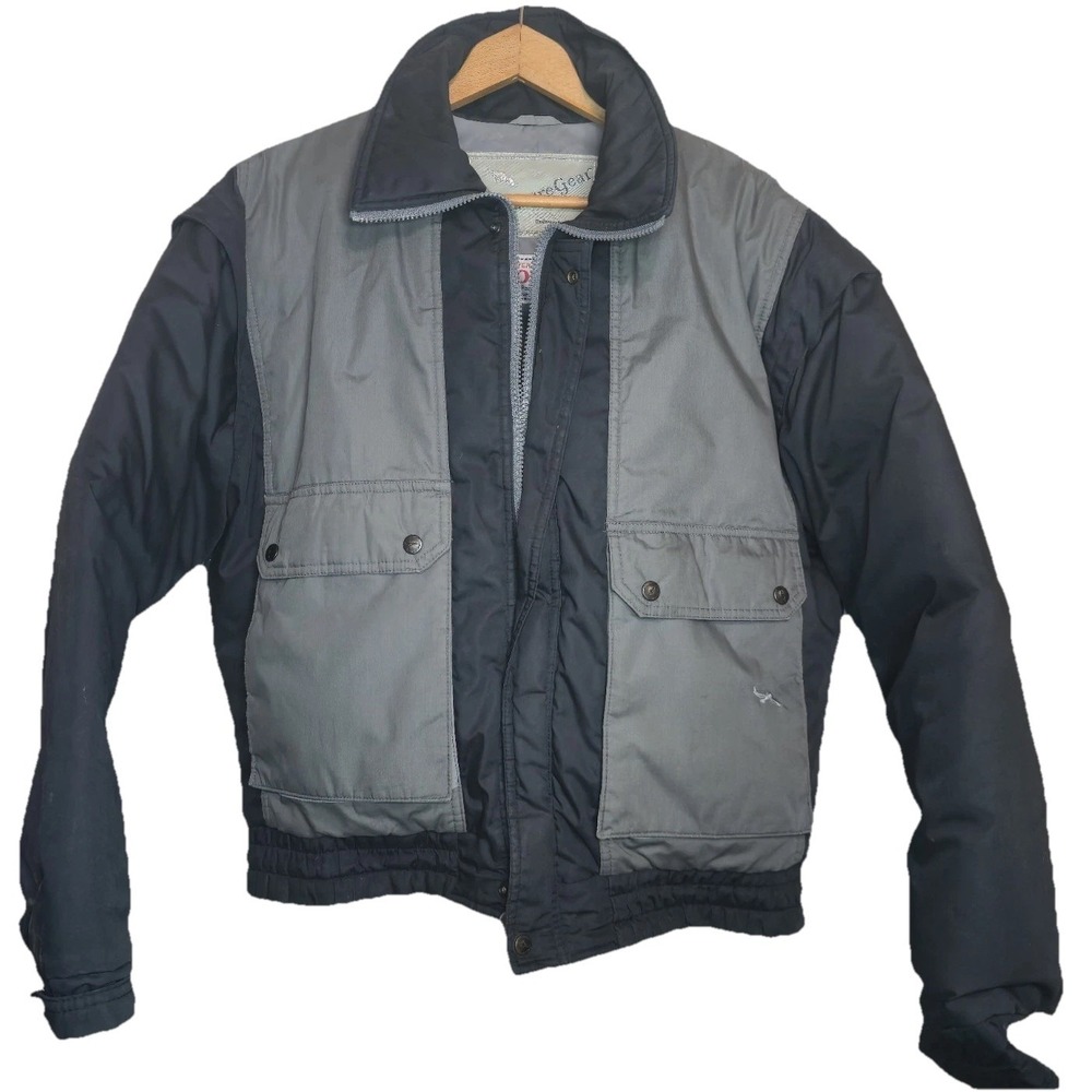 Adventure Gear Puffer Jacket Full Zip Down Fill Black‎ Hood Size Large Men